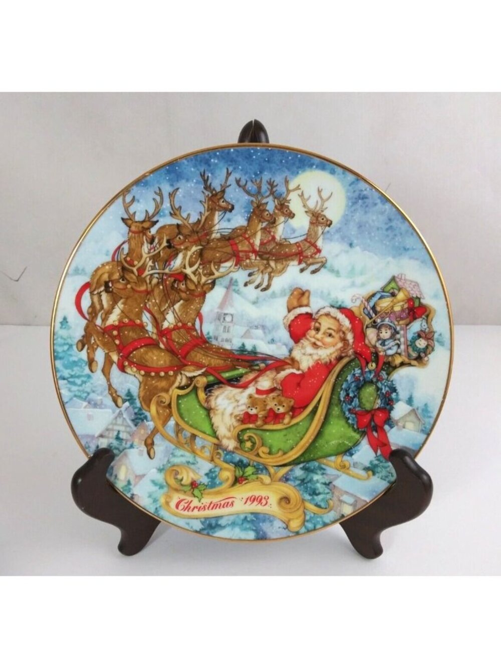 1993 Avon Special Christmas Delivery Christmas 22K Gold Trim 8" Decorative Plate